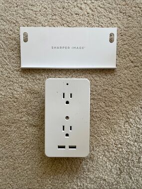 Sharper Image White Dual Outlet Wall Plug with Dual USB Charging Ports